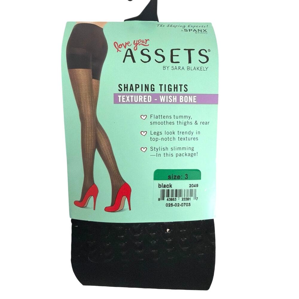 New in package Assets shaping textured tights black wishbone size 3 - Picture 4 of 4